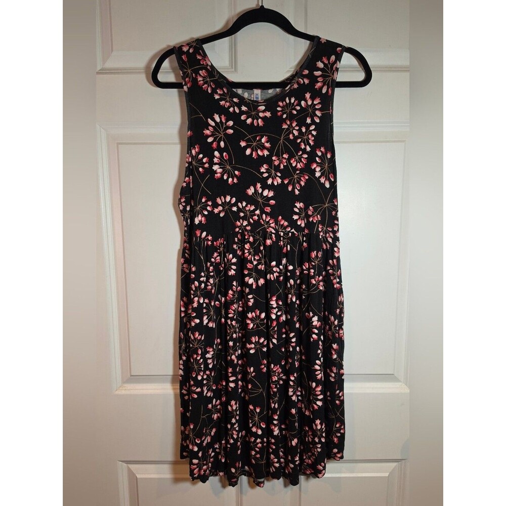 Himone Women's Black Floral Sleeveless Dress - Pink Blossom Print & Pockets XL